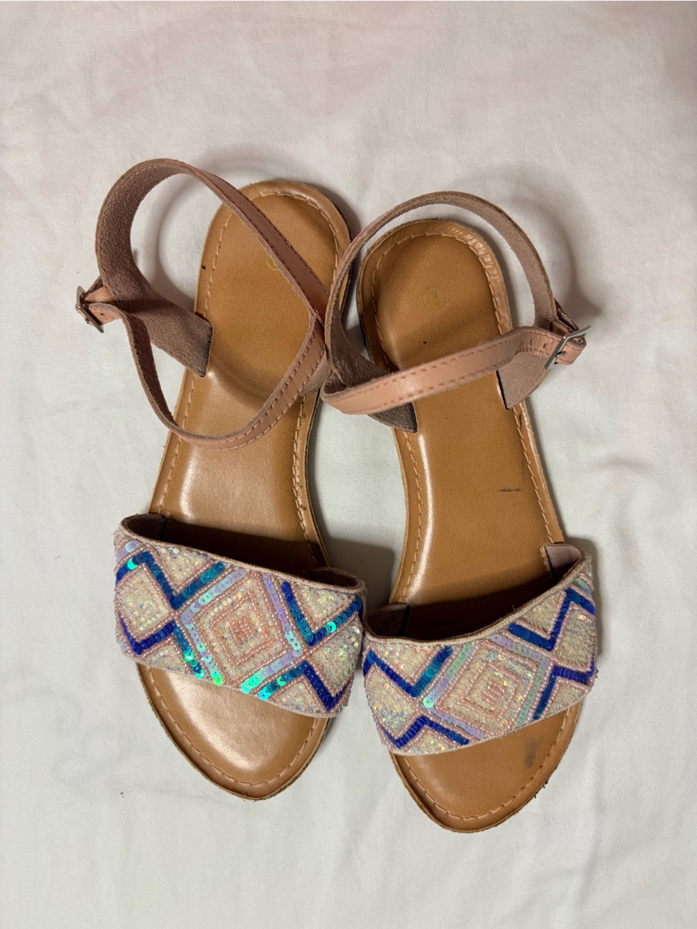 Women's Pink Beaded Strap Sandals